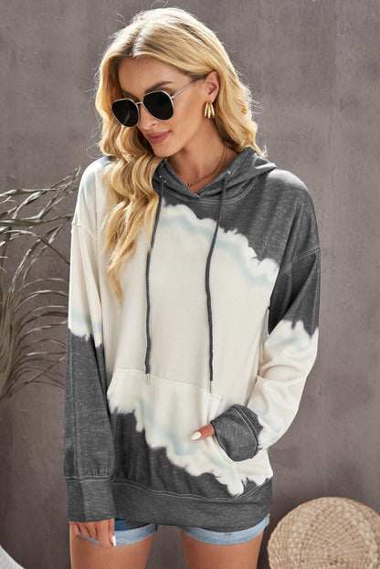 Tie-Dye Color Block Drawstring Hoodie-Teresa&#39;s Fashionista LLC