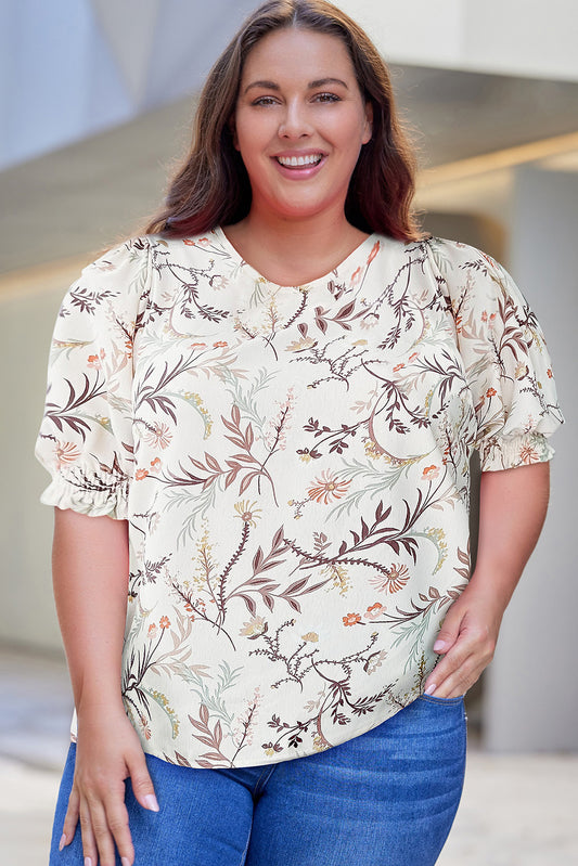 Plus Size Floral Fuff Sleeve Top-Teresa&#39;s Fashionista LLC