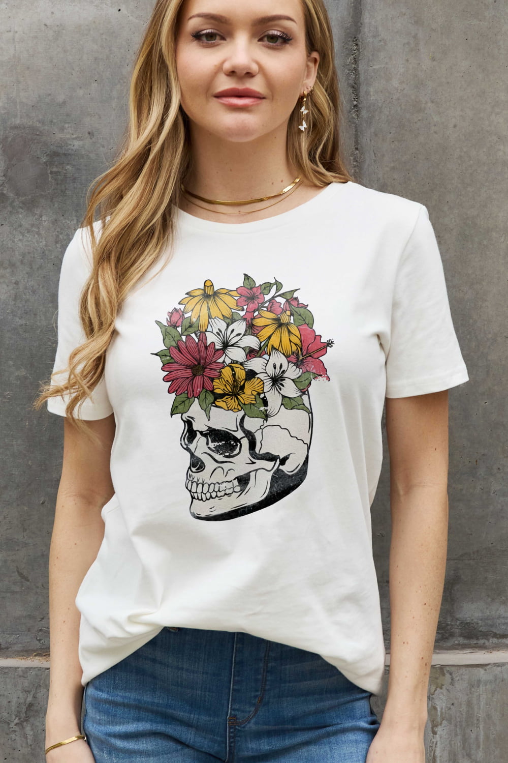 Simply Love Full Size Skull Graphic Cotton Tee-Teresa&#39;s Fashionista LLC