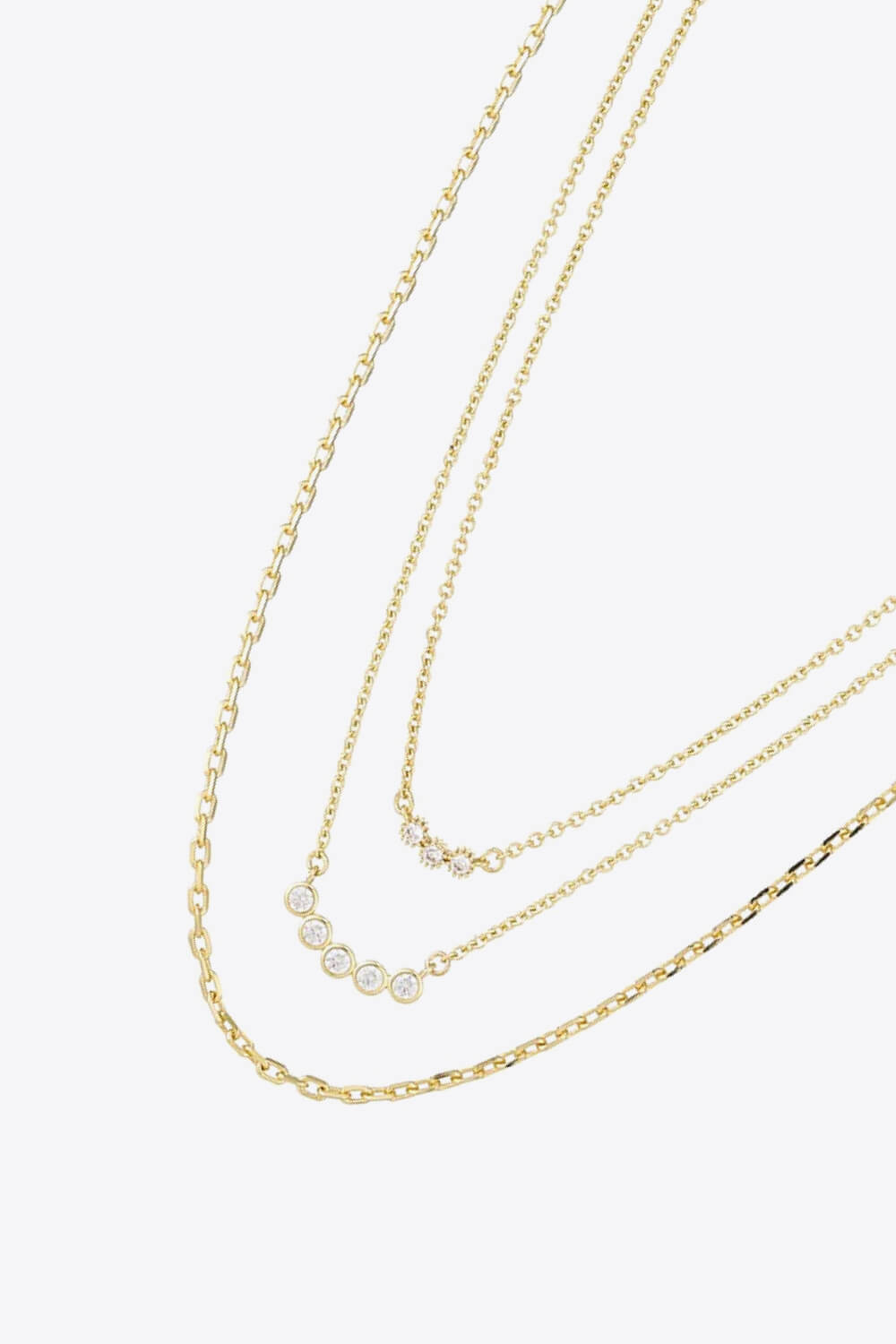 Zircon Chain-Link Necklace Three-Piece Set-Teresa&#39;s Fashionista LLC