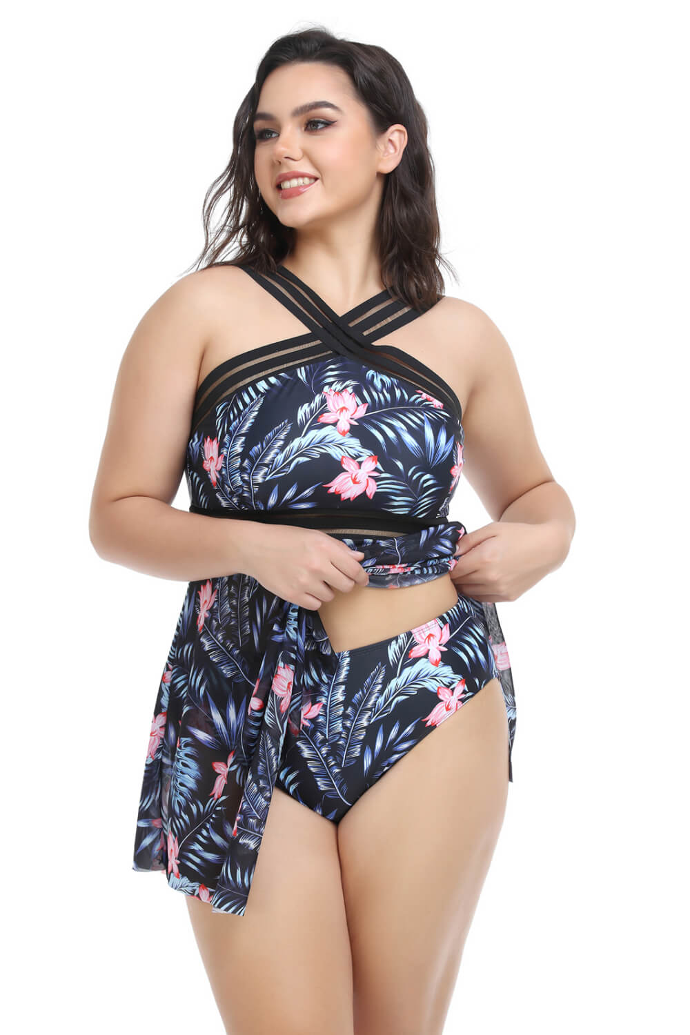 Plus Size Handkerchief-Hem Swim Dress and Bottoms Set-Teresa&#39;s Fashionista LLC