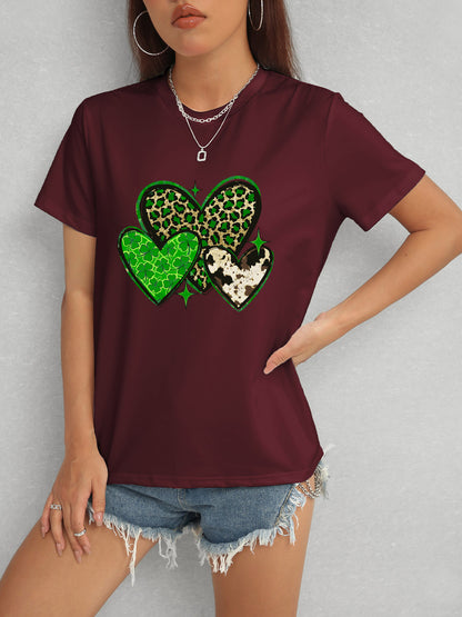 Heart Round Neck Short Sleeve T-Shirt-Teresa&#39;s Fashionista LLC