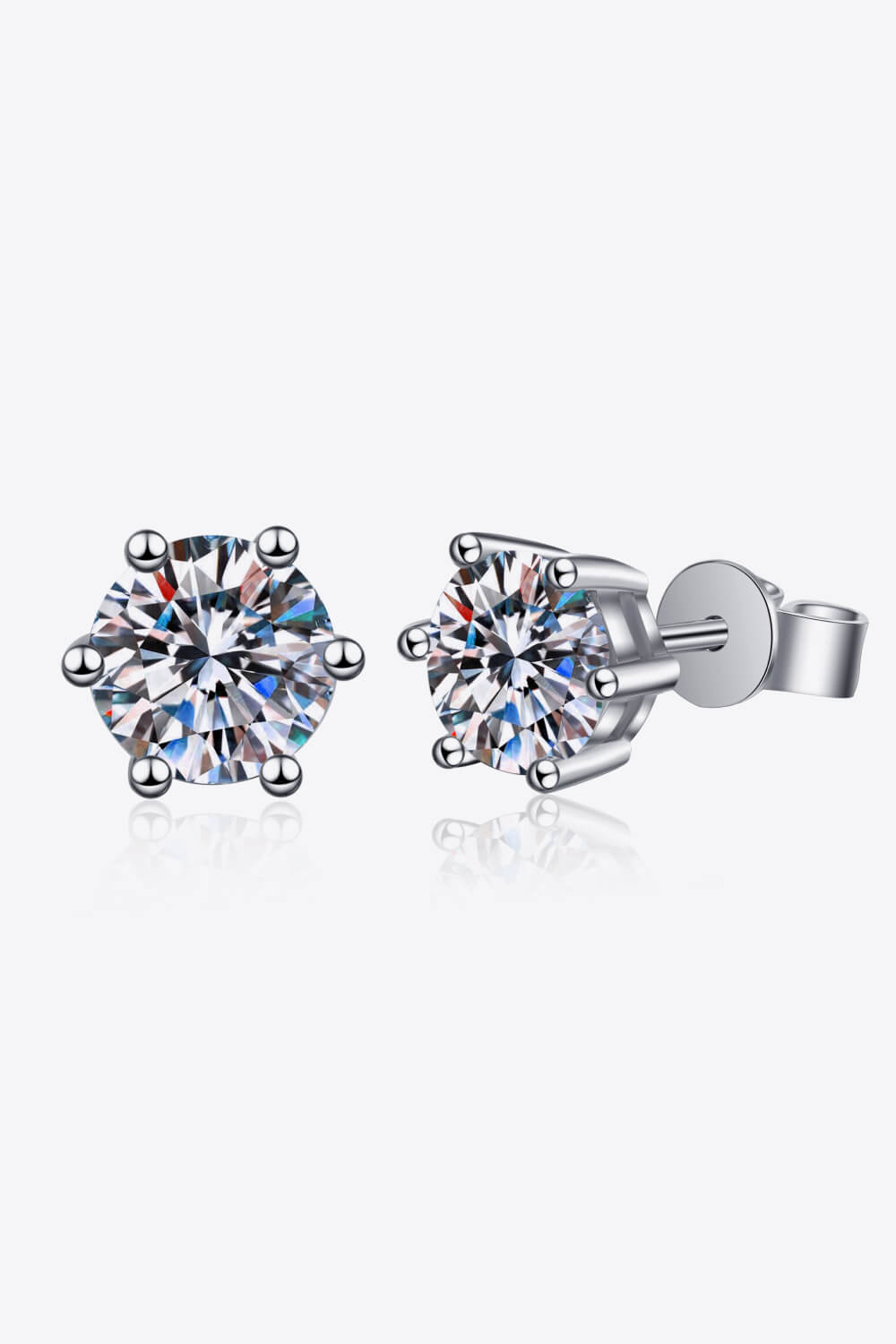 925 Sterling Silver 6-Prong 2 Carat Moissanite Stud Earrings-Teresa&#39;s Fashionista LLC