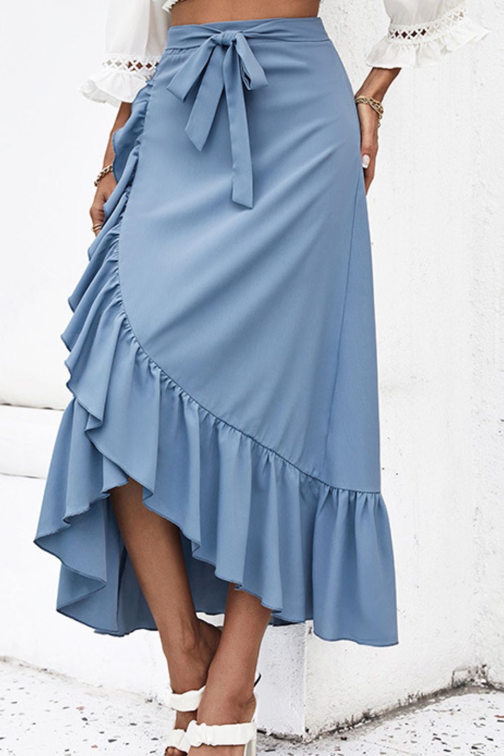 Ruffle Trim Tied Skirt-Teresa&#39;s Fashionista LLC