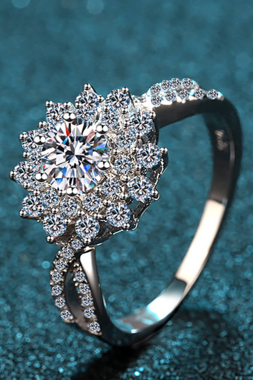 Moissanite Flower-Shape Split Shank Ring-Teresa&#39;s Fashionista LLC