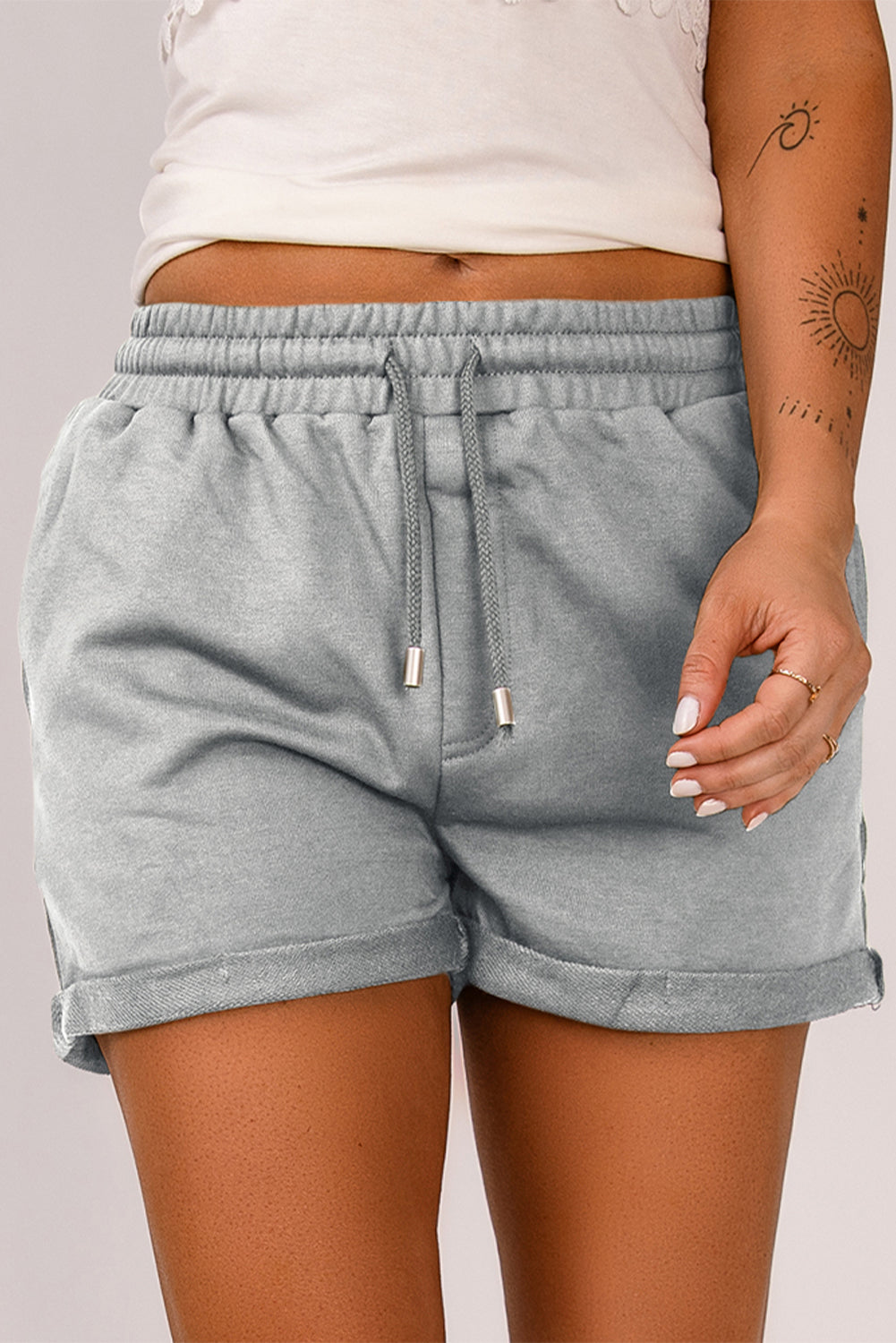 Drawstring Waist Cuffed Shorts-Teresa&#39;s Fashionista LLC