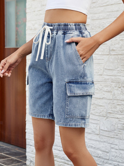 Drawstring Denim Shorts with Pockets-Teresa&#39;s Fashionista LLC