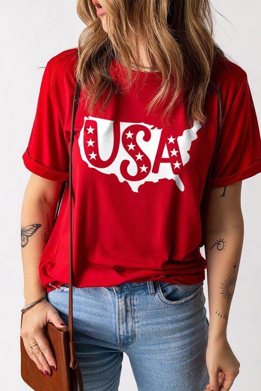 USA Graphic Round Neck T-Shirt-Teresa&#39;s Fashionista LLC