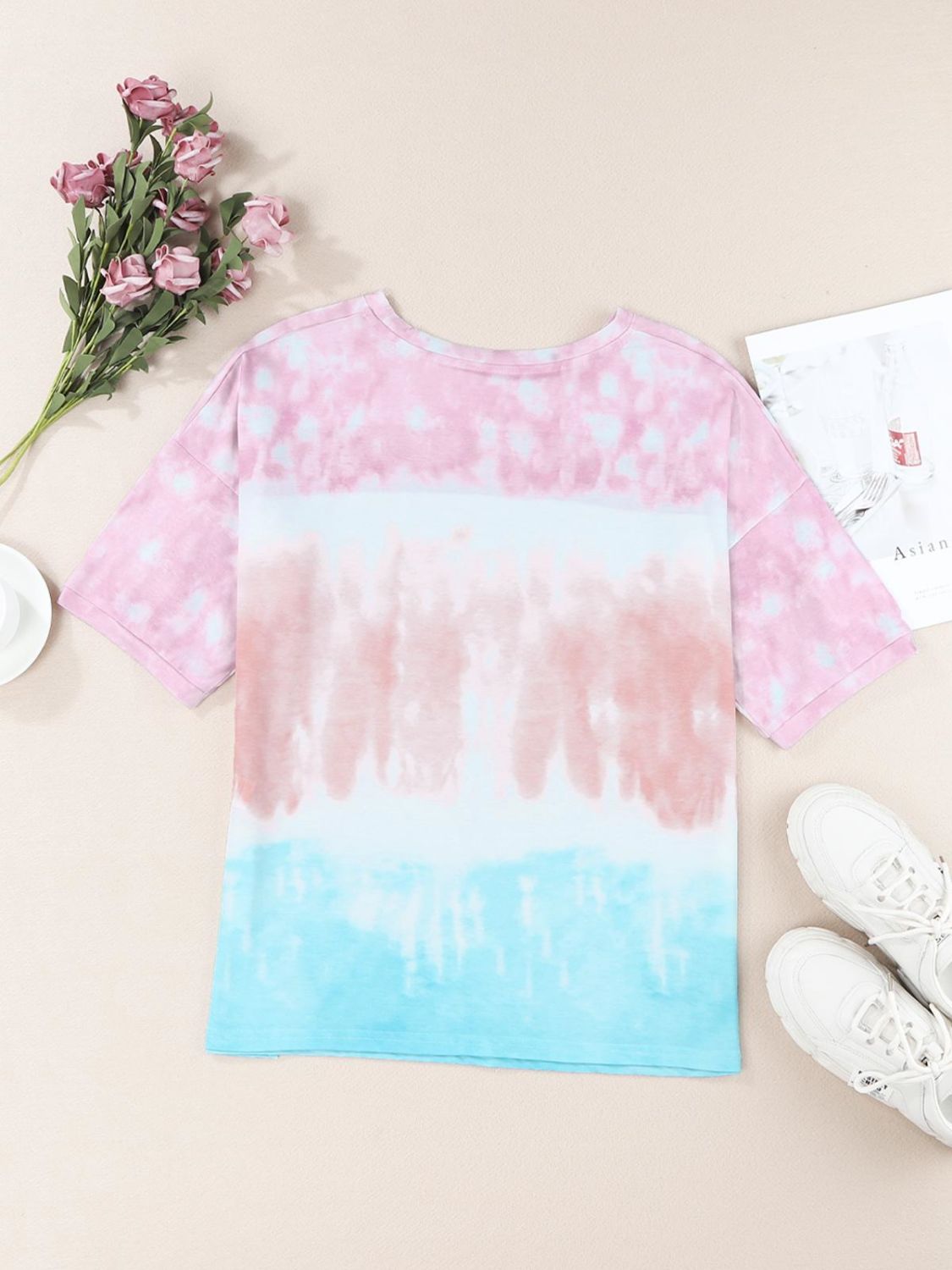 Tie-Dye Lace Trim Round Neck Top-Teresa&#39;s Fashionista LLC