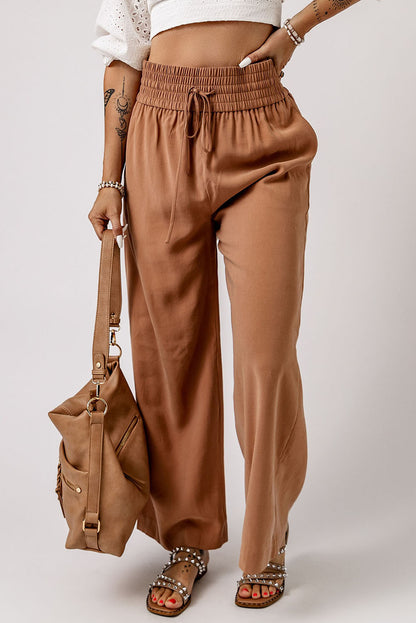 Drawstring Smocked Waist Wide Leg Pants-Teresa&#39;s Fashionista LLC