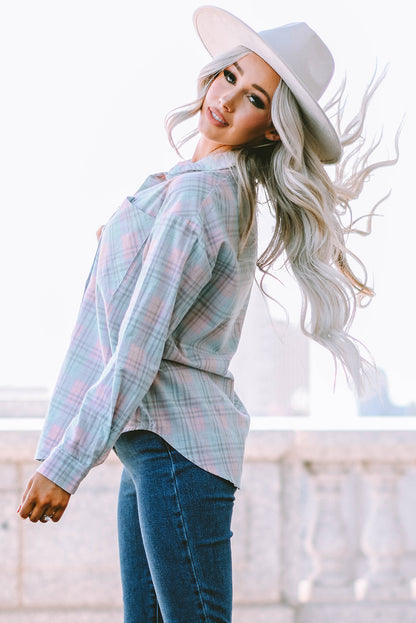 Plaid Button-Up Dropped Shoulder Shirt-Teresa&#39;s Fashionista LLC