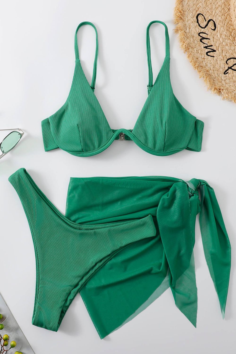 Ribbed High Cut Three-Piece Swim Set-Teresa&#39;s Fashionista LLC