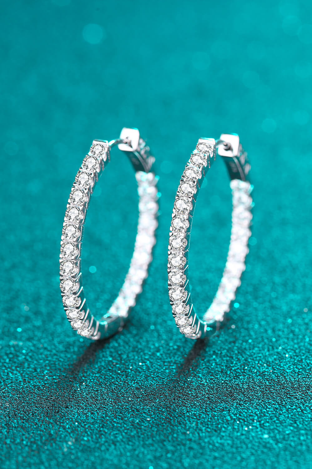 Moissanite Rhodium-Plated Hoop Earrings-Teresa&#39;s Fashionista LLC