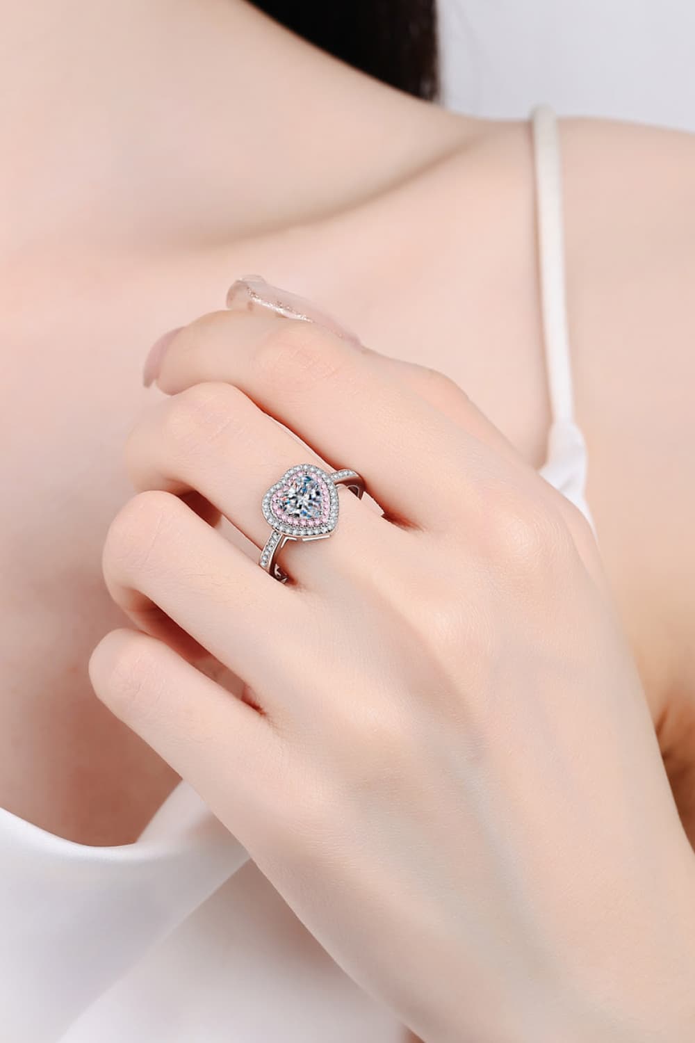 1 Carat Moissanite Heart 925 Sterling Silver Ring-Teresa&#39;s Fashionista LLC