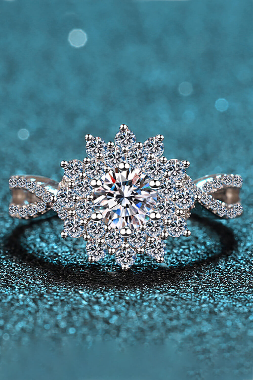 Moissanite Flower-Shape Split Shank Ring-Teresa&#39;s Fashionista LLC