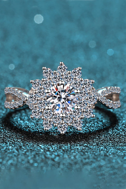 Moissanite Flower-Shape Split Shank Ring-Teresa&#39;s Fashionista LLC