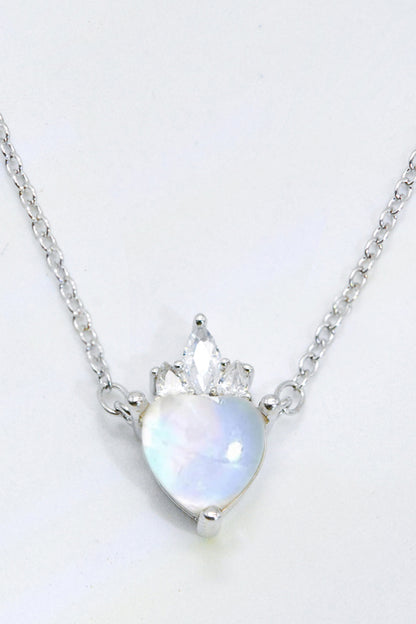 925 Sterling Silver Moonstone Heart Pendant Necklace-Teresa&#39;s Fashionista LLC