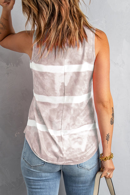 Tie-Dye Scoop Neck Henley Tank-Teresa&#39;s Fashionista LLC