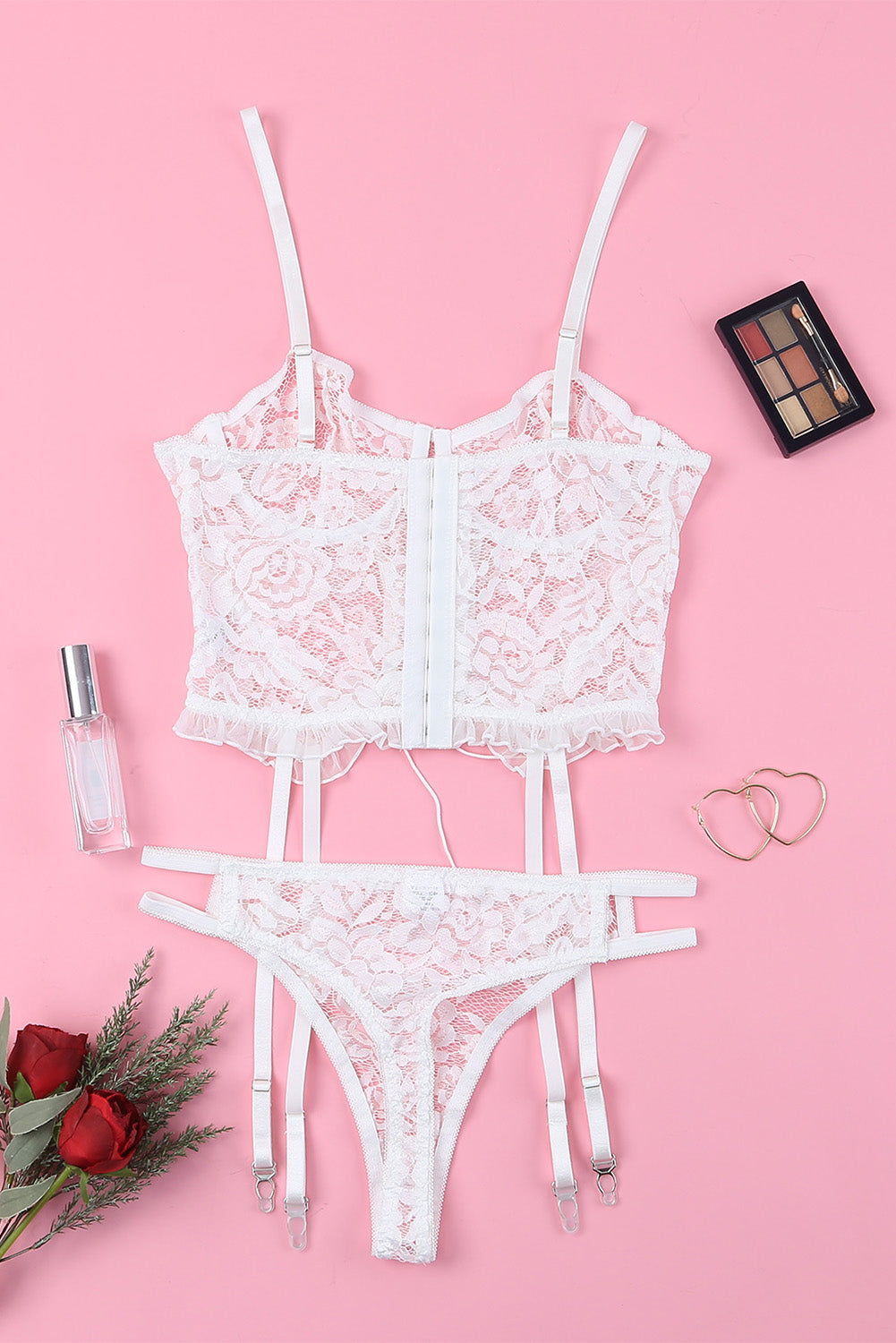 Lace-Up Frill Trim Lingerie Set-Teresa&#39;s Fashionista LLC