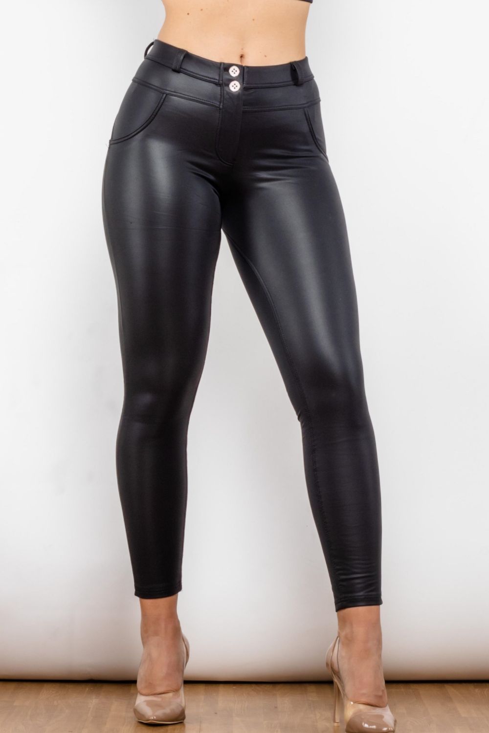 Full Size PU Leather Buttoned Leggings-Teresa&#39;s Fashionista LLC