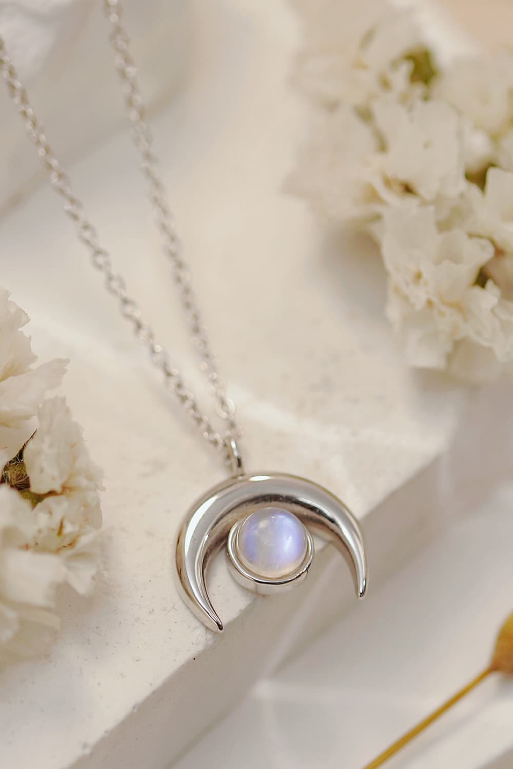 High Quality Natural Moonstone Moon Pendant 925 Sterling Silver Necklace-Teresa&#39;s Fashionista LLC