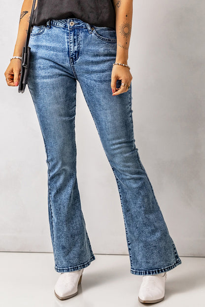 Vintage Wash Flare Jeans with Pockets-Teresa&#39;s Fashionista LLC