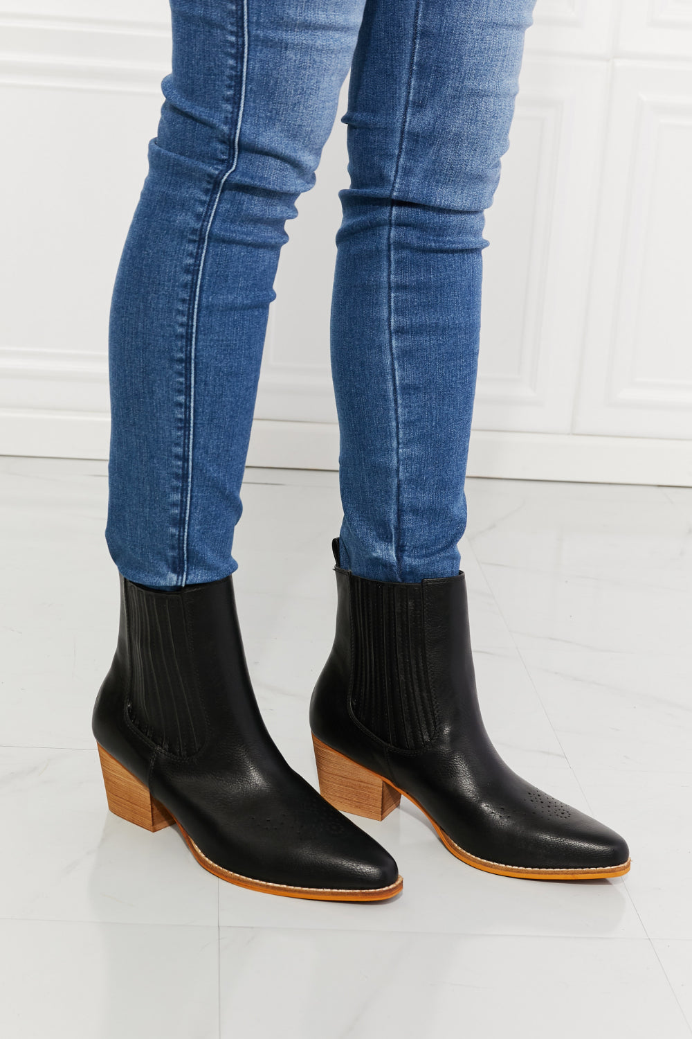 MMShoes Love the Journey Stacked Heel Chelsea Boot in Black-Teresa&#39;s Fashionista LLC