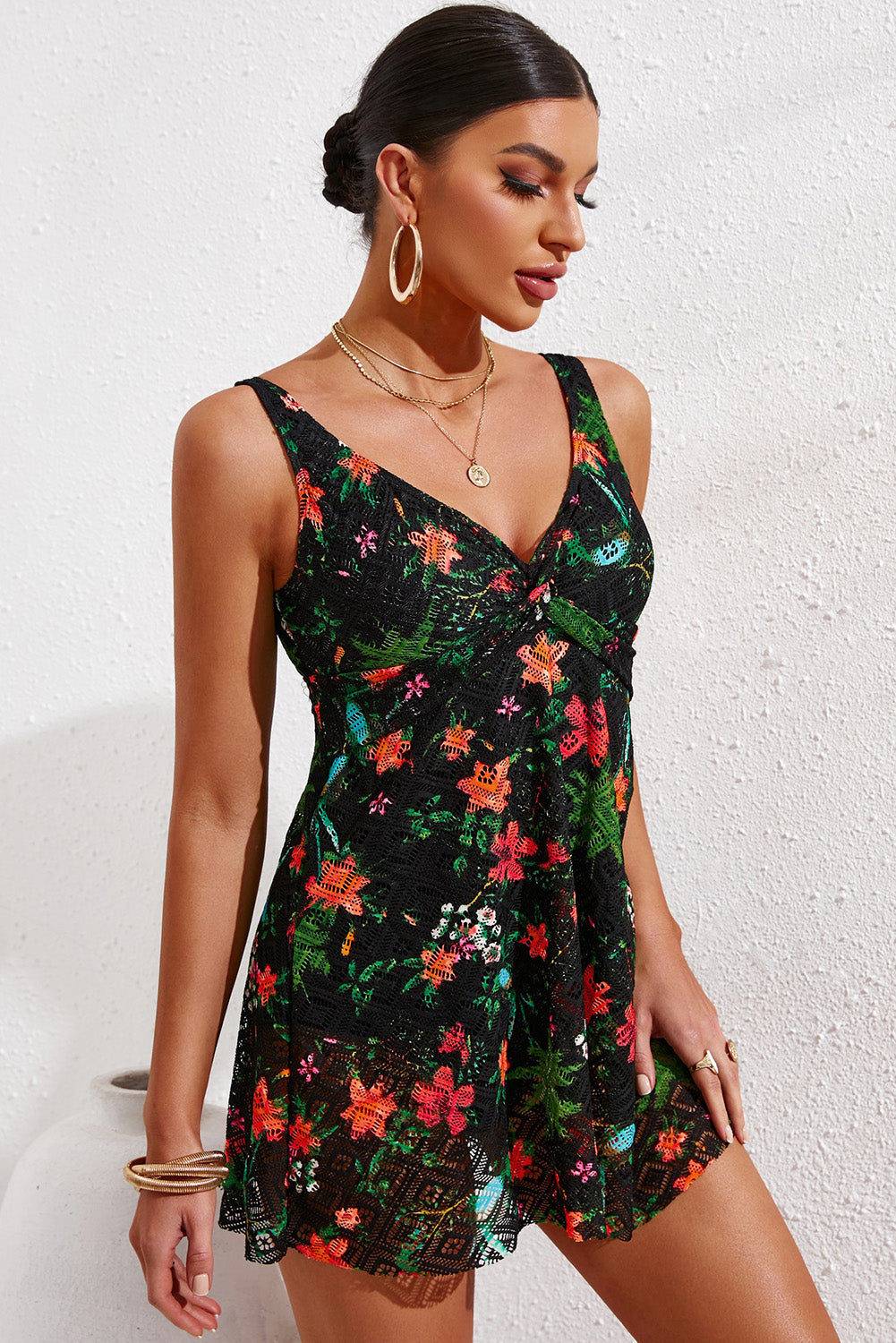 Full Size Twist Front Sleeveless Swim Dress-Teresa&#39;s Fashionista LLC