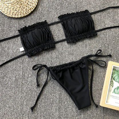 Frill Trim Ruched Bikini Set-Teresa&#39;s Fashionista LLC