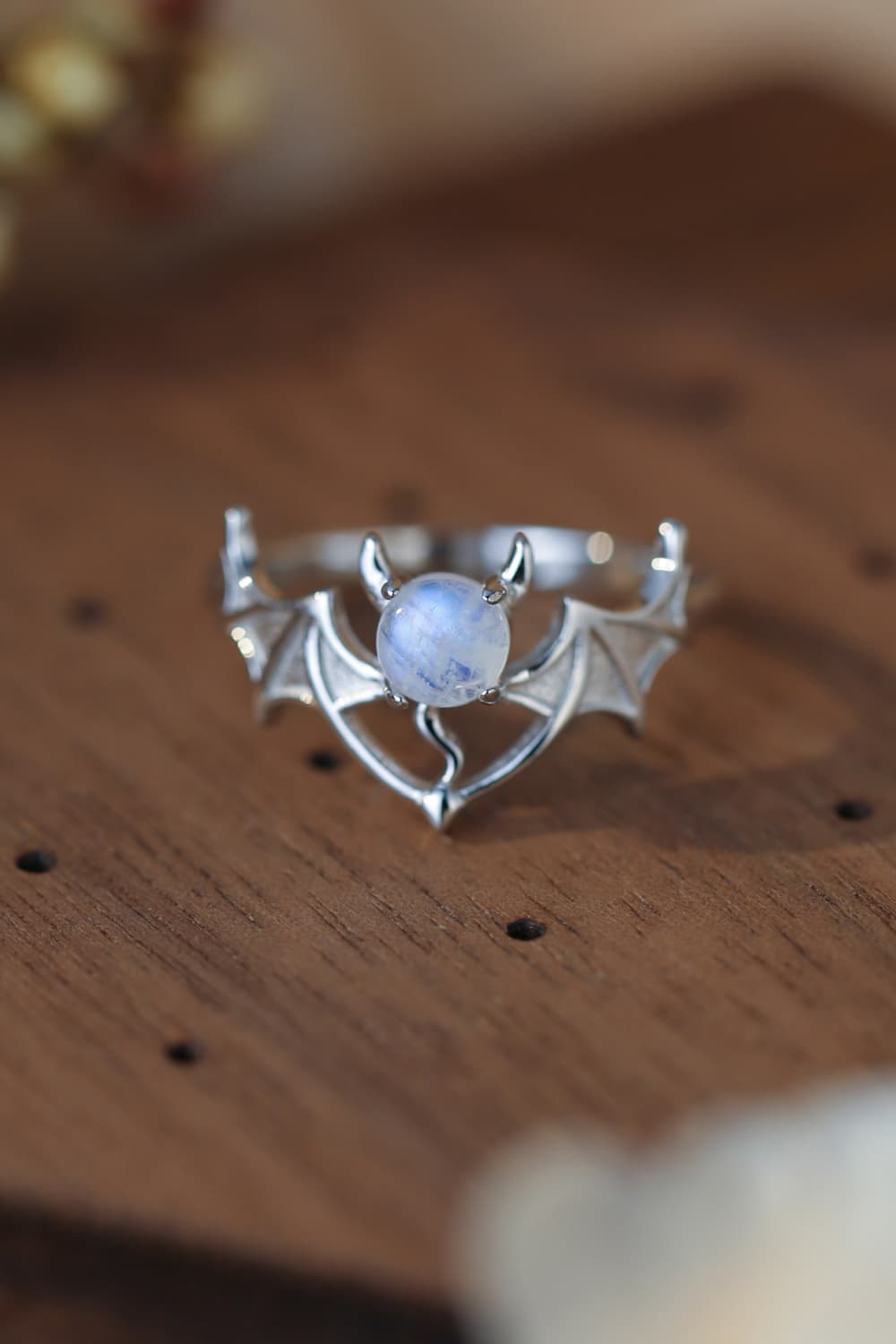 Moonstone Bat 925 Sterling Silver Ring-Teresa&#39;s Fashionista LLC