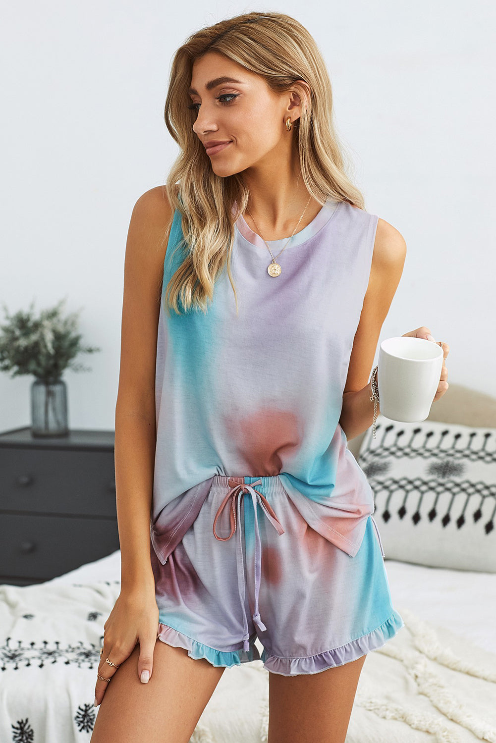 Swingy Tank and Ruffled Shorts Loungewear-Teresa&#39;s Fashionista LLC