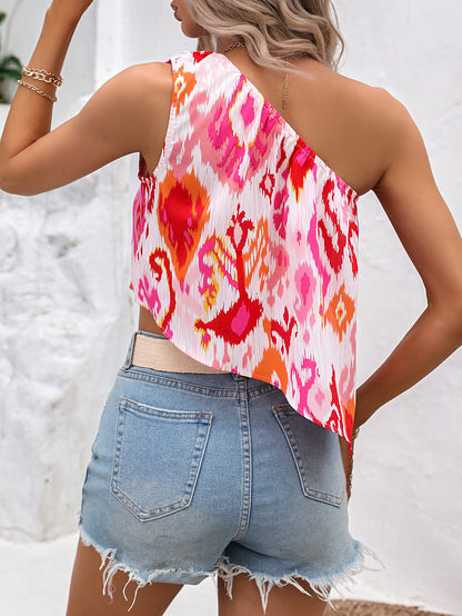 Multicolored One-Shoulder Asymmetrical Tank-Teresa&#39;s Fashionista LLC