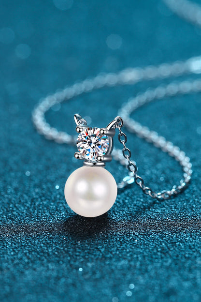 925 Sterling Silver Freshwater Pearl Moissanite Necklace-Teresa&#39;s Fashionista LLC