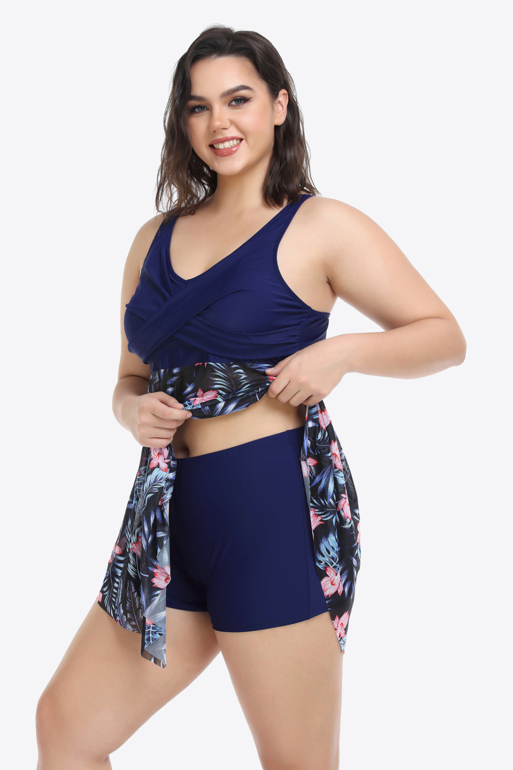 Plus Size Floral Two-Tone Asymmetrical Hem Two-Piece Swimsuit-Teresa&#39;s Fashionista LLC