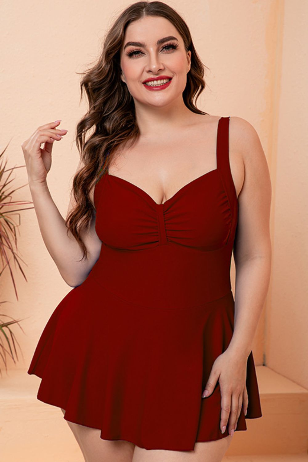 Full Size Gathered Detail Swim Dress-Teresa&#39;s Fashionista LLC