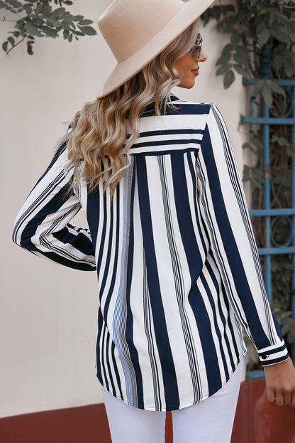 Striped Button-Down Long Sleeve Shirt-Teresa&#39;s Fashionista LLC