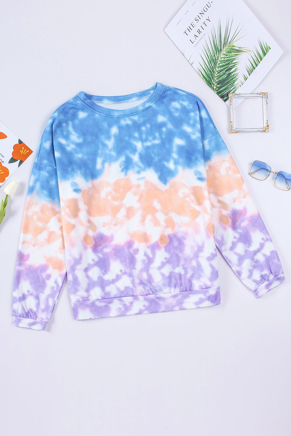 Tie-Dye Drop Shoulder Round Neck Sweatshirt-Teresa&#39;s Fashionista LLC