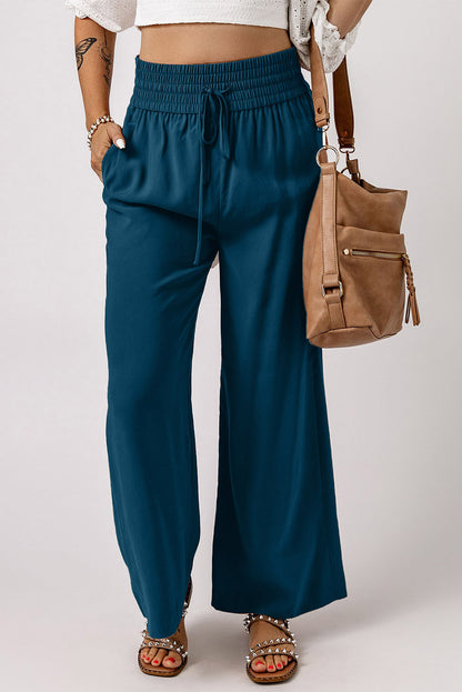 Drawstring Smocked Waist Wide Leg Pants-Teresa&#39;s Fashionista LLC