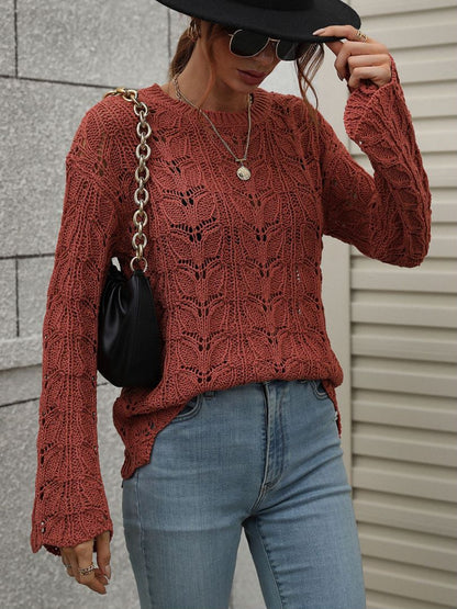 Openwork Dropped Shoulder Knit Top-Teresa&#39;s Fashionista LLC