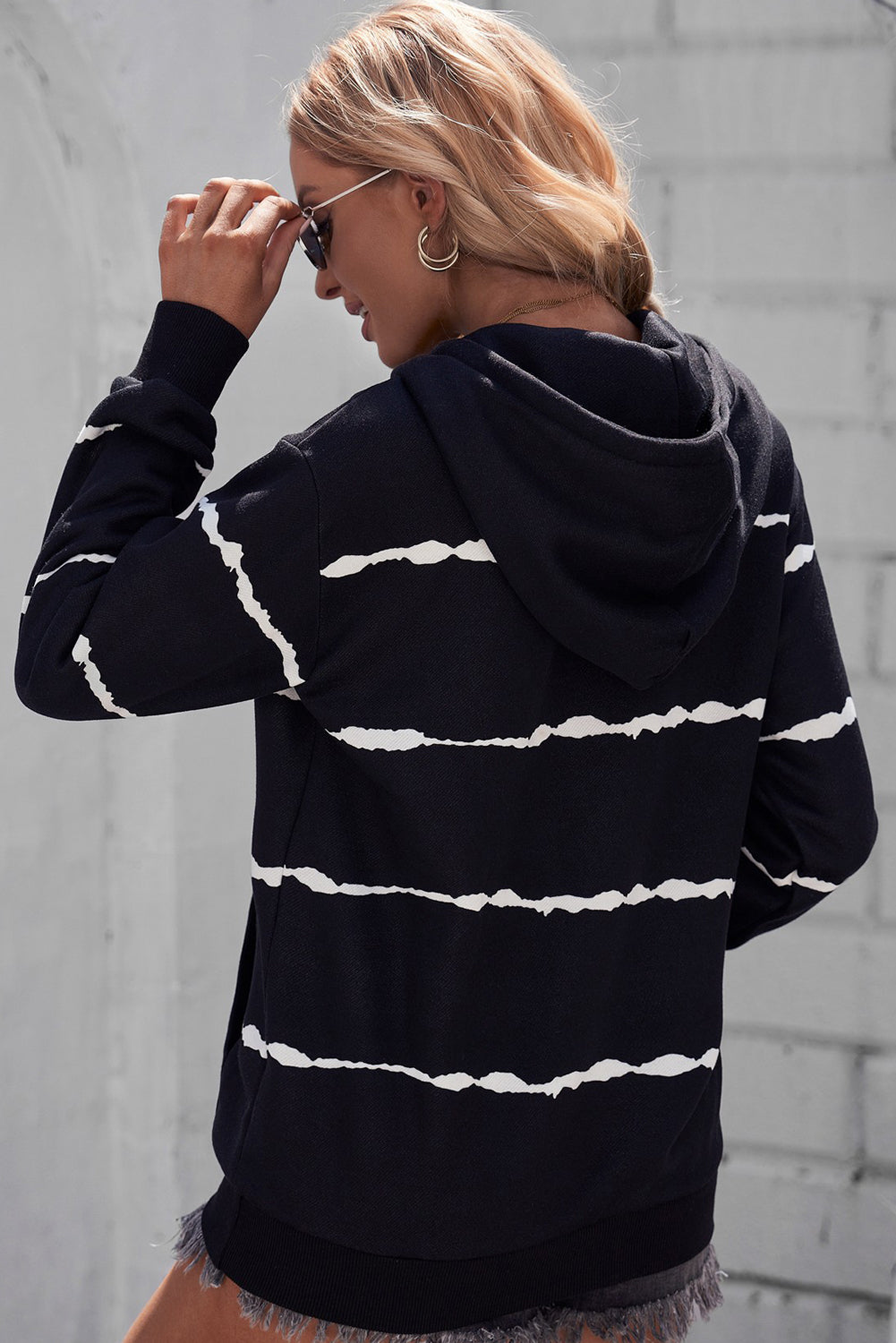 Striped Drop Shoulder Hoodie with Kangaroo Pocket-Teresa&#39;s Fashionista LLC