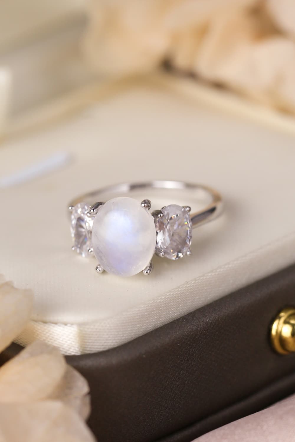 High Quality Natural Moonstone 925 Sterling Silver Three Stone Ring-Teresa&#39;s Fashionista LLC