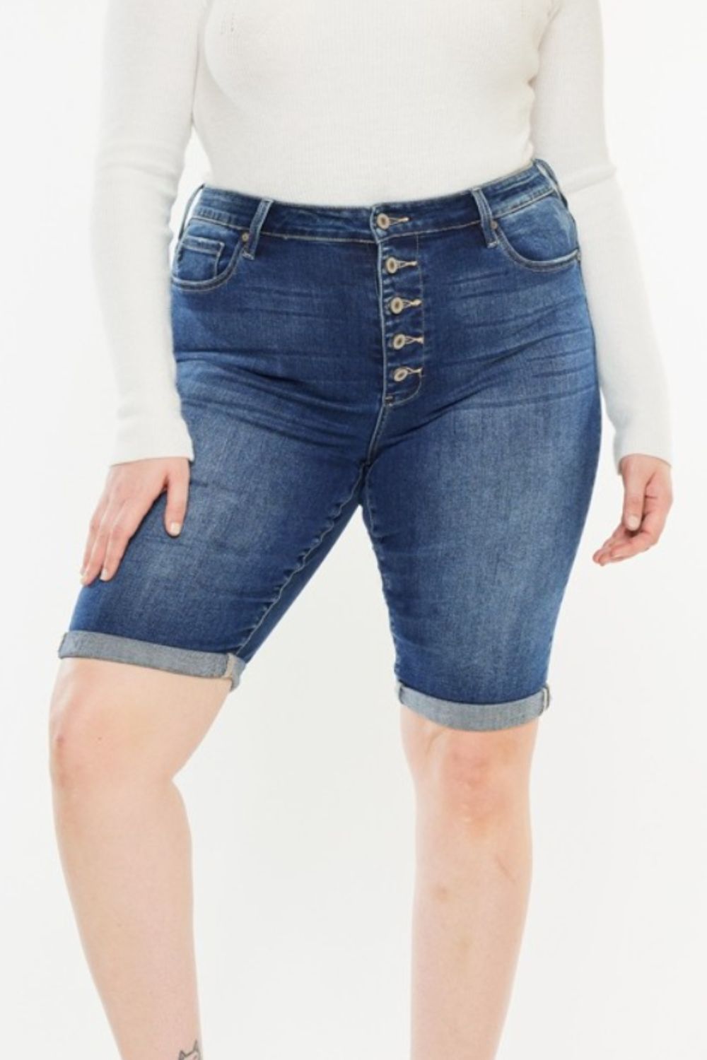 Kancan Full Size Cat's Whiskers Button Fly Denim Shorts-Teresa&#39;s Fashionista LLC