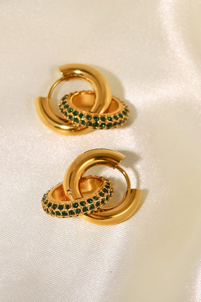 18K Gold-Plated Inlaid Zircon Double-Hoop Earrings-Teresa&#39;s Fashionista LLC