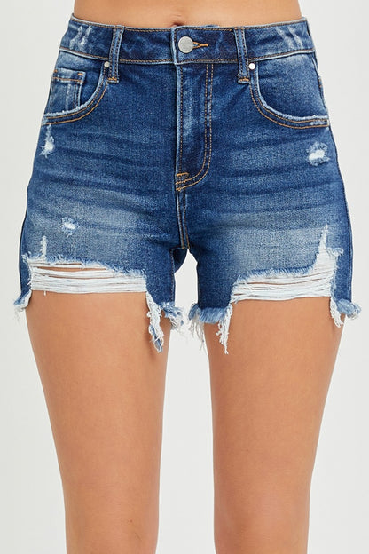 RISEN Full Size High Rise Distressed Denim Shorts-Teresa&#39;s Fashionista LLC