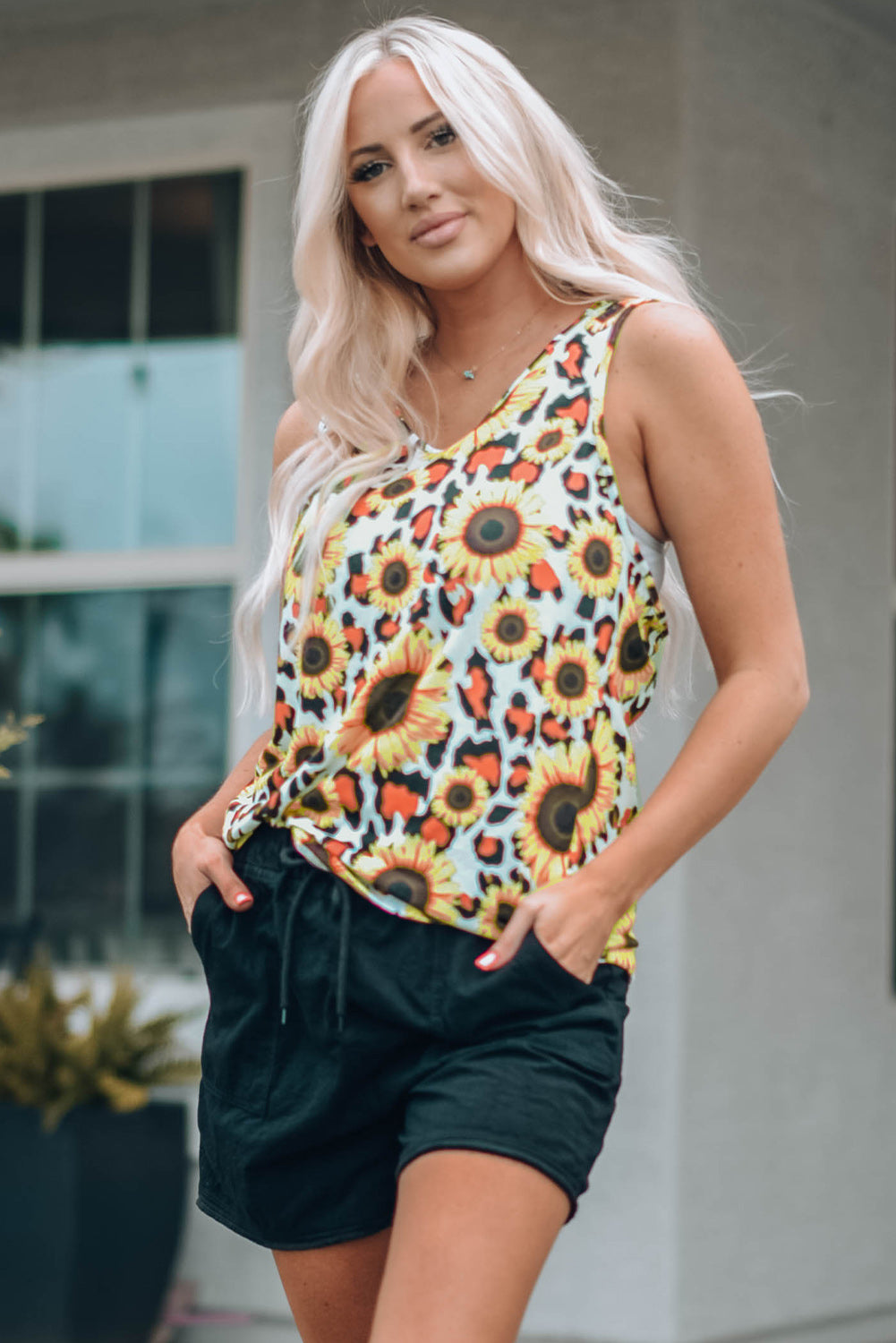 Sunflower Scoop Neck Tank-Teresa&#39;s Fashionista LLC