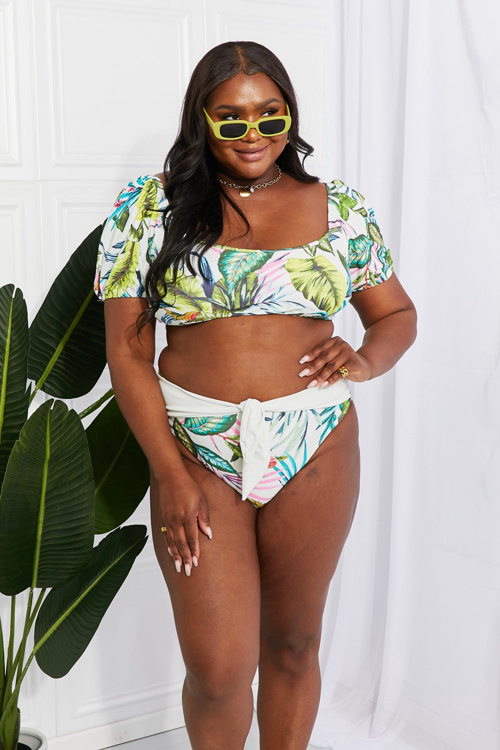 Marina West Swim Vacay Ready Puff Sleeve Bikini in Floral-Teresa&#39;s Fashionista LLC