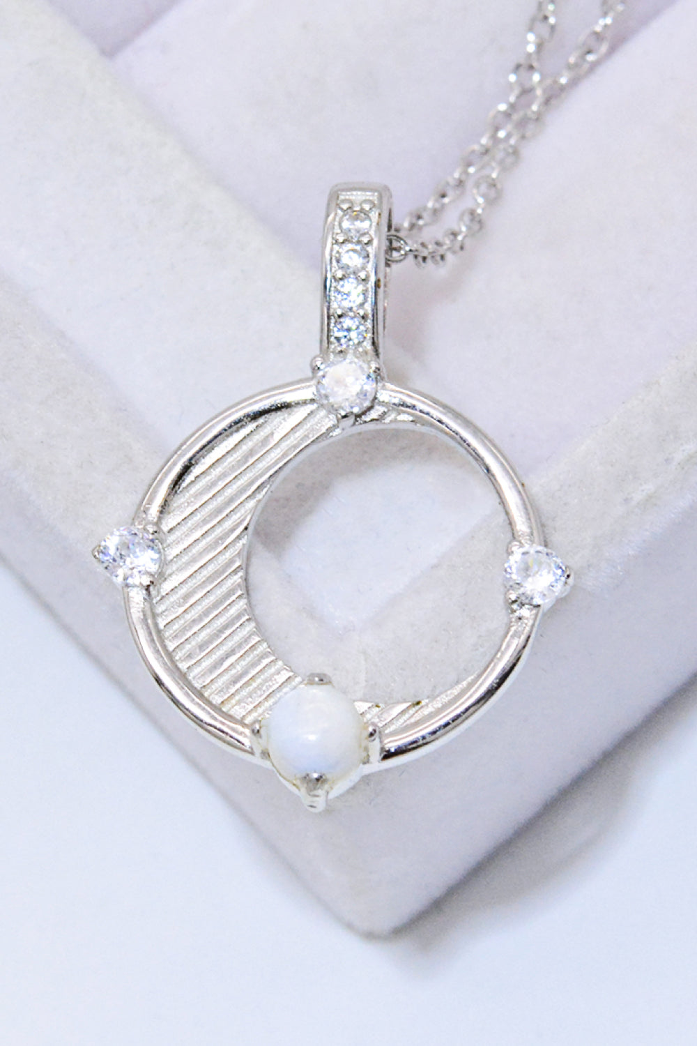 Inlaid Zircon and Natural Moonstone Pendant Necklace-Teresa&#39;s Fashionista LLC