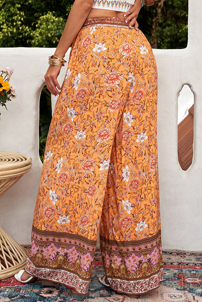 Bohemian Tie Waist Palazzo Pants-Teresa&#39;s Fashionista LLC