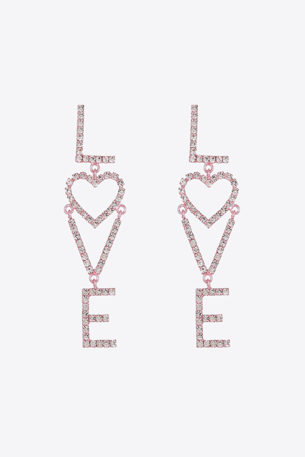 LOVE Glass Stone Zinc Alloy Earrings-Teresa&#39;s Fashionista LLC