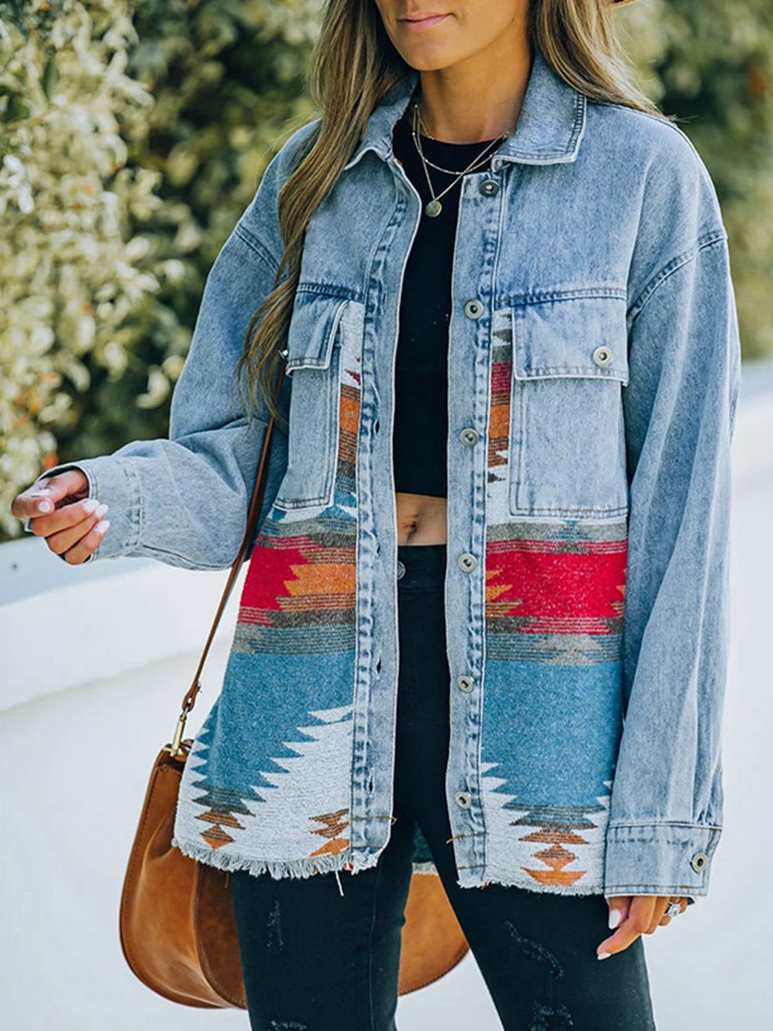 Collared Neck Dropped Shoulder Denim Jacket-Teresa&#39;s Fashionista LLC